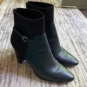 Cole Haan Camille Black Leather & Knit Ankle Boots Size 9.5